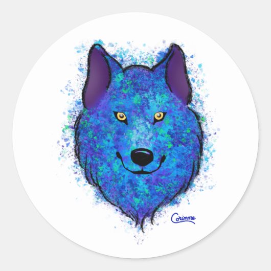 Loup bleu - Stickers Enveloppe (Devant)