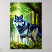 loup dans la forêt verte | AI Art Poster (Devant)