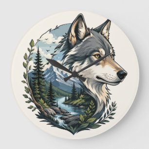 Loup de Rutic Horloge murale de paysage de nature