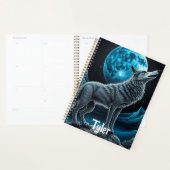 Loup debout devant la pleine lune | Art IA (Devant avec enveloppe)