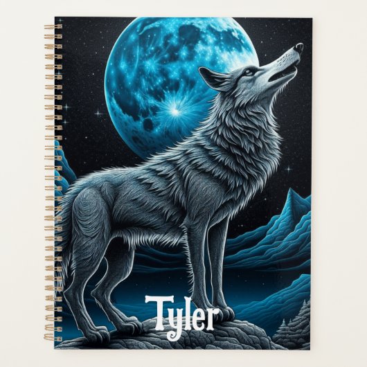 Loup debout devant la pleine lune | Art IA (Devant)