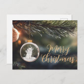 Loup d'hiver avec carte de Noël Floral (Devant / Derrière)