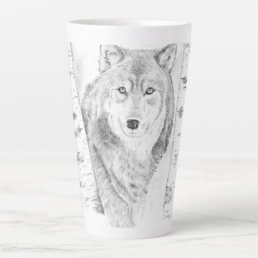 Loup entre bouleaux Latte Mug (Devant)