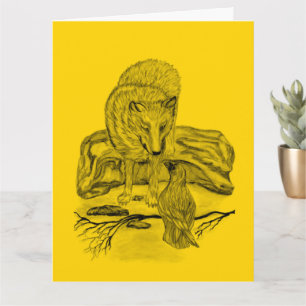 Loup et corbeau - Carte de design noir et jaune