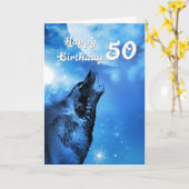 Loup fantôme hurlant carte de 50e anniversaire (Fleur jaune)