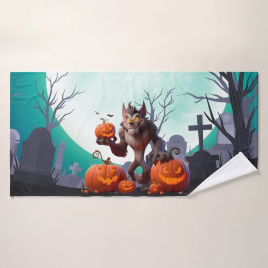 loup-garou et citrouilles d'Halloween (Serviette de bain)