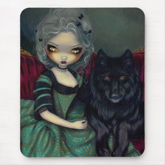 Loup-Garou:  Noir rococo gothic wolf Mousepad Muismat (Voorkant)