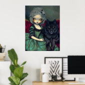 Loup-Garou: Noir zwarte wolf gothic rococo Print (Thuiskantoor)