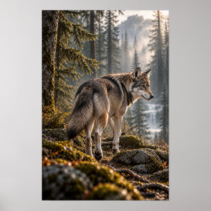 Loup Gris dans la forêt de montagne Art mural faun
