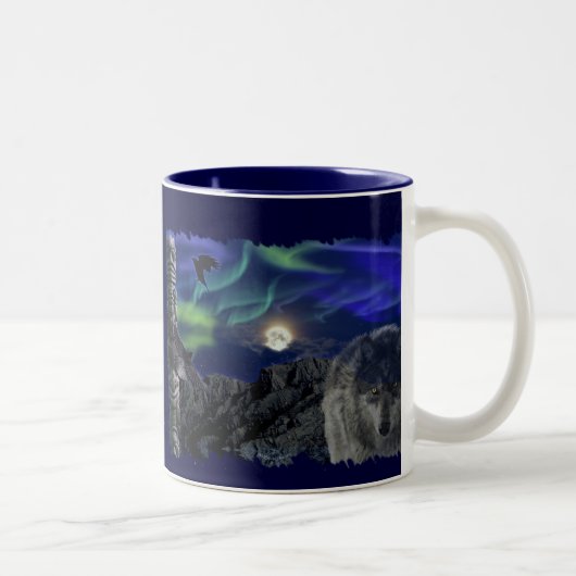 Loup gris, Ravens & Aurora & Totem Wildlife Mug (Droit)