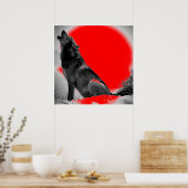 Loup hurlant à la lune Affiche Pop Art Rouge (Cuisine)