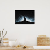 Loup hurlant à la lune la nuit - Affiche (Cuisine)