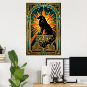 Loup hurlant Art déco soleil doré éclatant (Bureau à domicile)