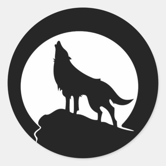 Loup hurlant avec autocollant rond pleine lune (Devant)
