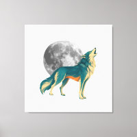 Loup hurlant avec pleine lune Toile d'art colorée
