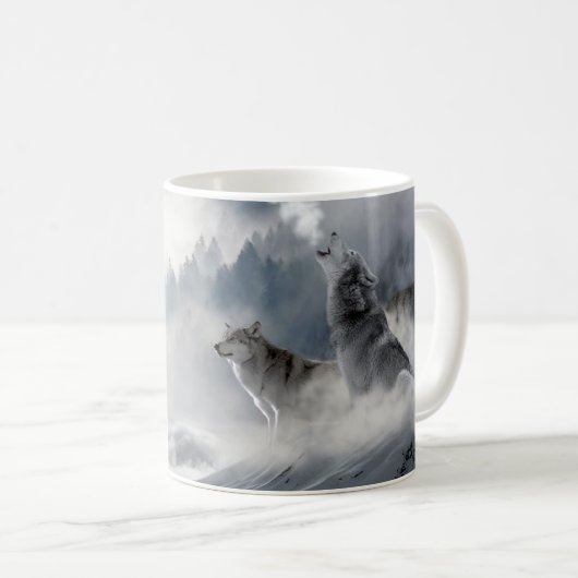 Loup hurlant dans la tasse de café de neige (Devant droit)