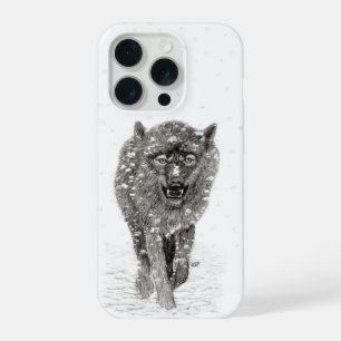 Loup noir en colère dans la neige, hiver sauvage