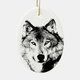 Loup noir et blanc Arbre de Noël Ornements