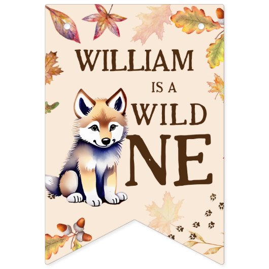 Loup petit sauvage une forêt bannière fête d'anniv (Premier drapeau)