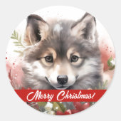 Loup Pup Joyeux Sticker de Noël (Devant)