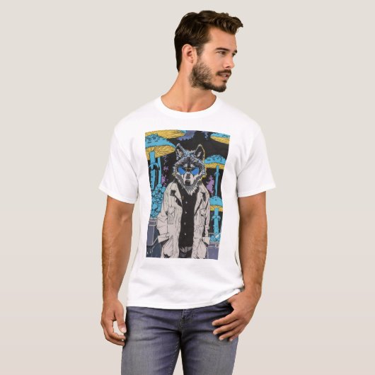 Loup rétro en T-shirt comique en manteau de labora (Devant entier)