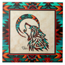 Loup Tribal hurlant Sur La Carreaux De Céramique L