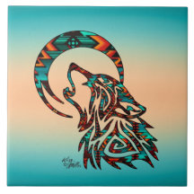 Loup Tribal hurlant Sur La Carreaux De Céramique L