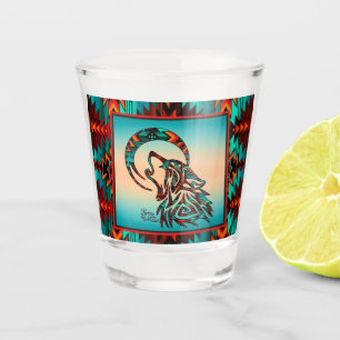 Loup Tribal hurlant Sur La Lune Tirant Un Verre