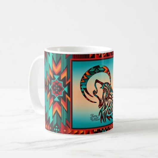 Loup Tribal hurlant Sur La Mug De Café Lune (Devant gauche)