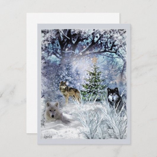 Loups à Noël une carte d'hiver Wonderland (Devant / Derrière)