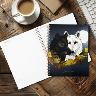 Loups Blancs Noirs Clair de Lune Feuilles d'Automn