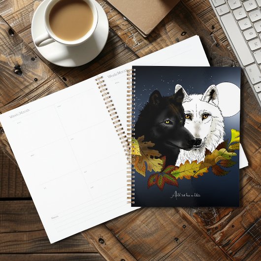 Loups Blancs Noirs Clair de Lune Feuilles d'Automn