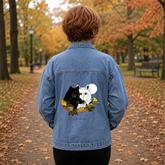 Loups Blancs Noirs Clair de Lune Feuilles d'Automn