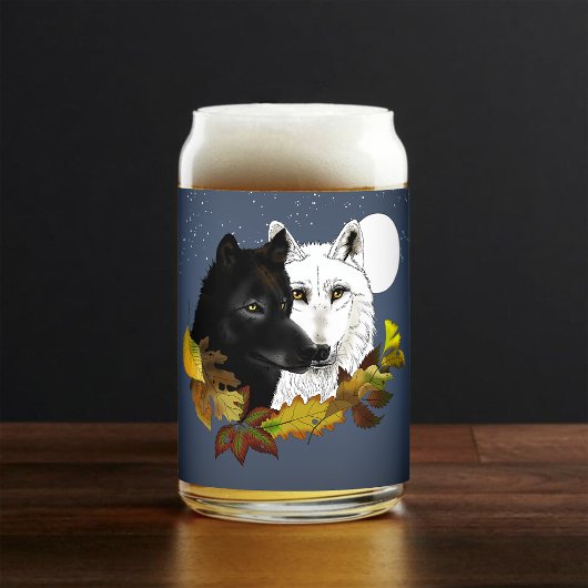Loups Blancs Noirs Clair de Lune Feuilles d'Automn