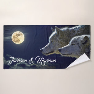 Loups gris sous une Pleine lune