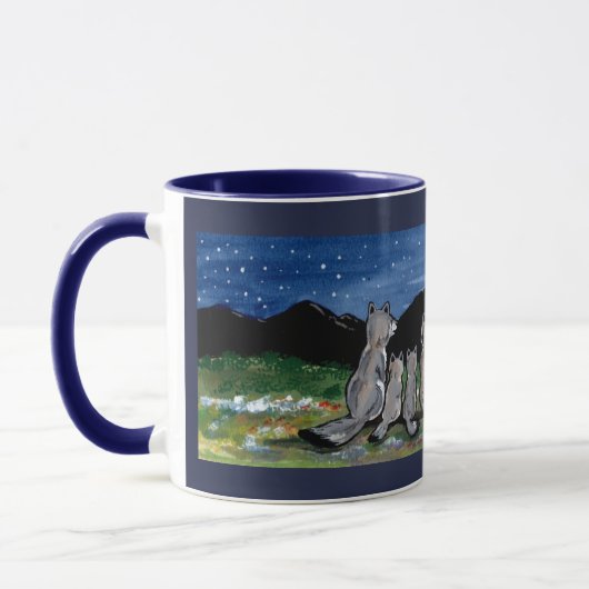 Loups hurlant à la lune Designer Mug bleu foncé (Gauche)