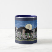 Loups hurlant à la lune Designer Mug bleu foncé (Centre)