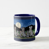 Loups hurlant à la lune Designer Mug bleu foncé (Devant droit)