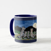 Loups hurlant à la lune Designer Mug bleu foncé (Devant gauche)