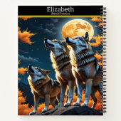Loups hurlant sur une lune brillante sur un carnet (Dos)