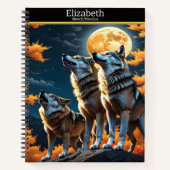Loups hurlant sur une lune brillante sur un carnet (Devant)