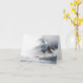 Loups hurler en hiver carte de voeux vide (Fleur jaune)