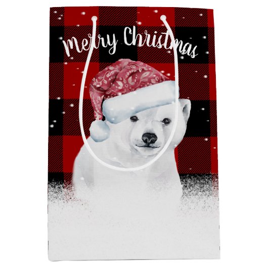 L'Ours De Noël Sur Le Buffalo Plaid Sac Cadeau Moy (Devant)
