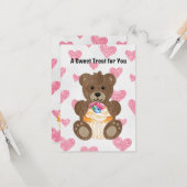 L'ours en cupcake Carte de vœux plate 8,9 cm x 12, (Devant/Arrière en situation)