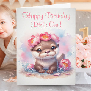 Loutre à l'aquarelle avec carte d'anniversaire aux