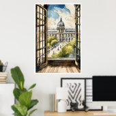 Louvre door een raam Poster (Thuiskantoor)