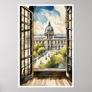 Louvre door een raam Poster