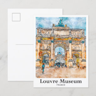 Louvre Museum Frankrijk Waterverf Hand getekend Briefkaart