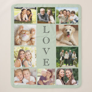 Love 10 Photo Collage Sage Green Sherpa Deken