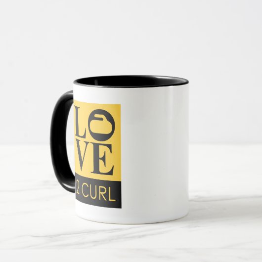 LOVE 2 CURL Coffee-Mok - Geel/houtskool Mok (Voorkant links)